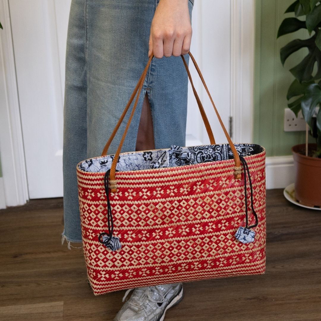 Red Bamboo Lined Tote