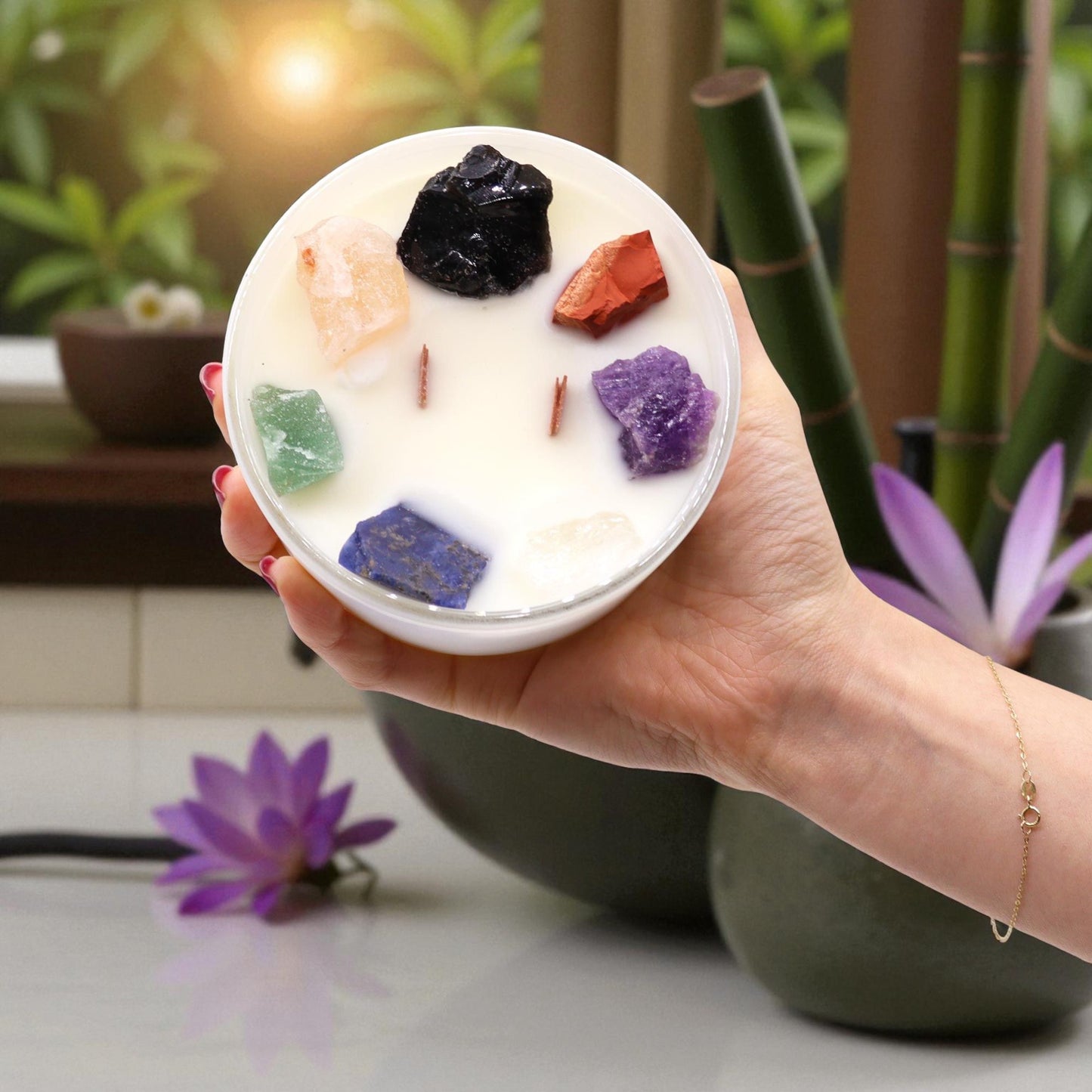 Large Seven Chakra Crystal Candle