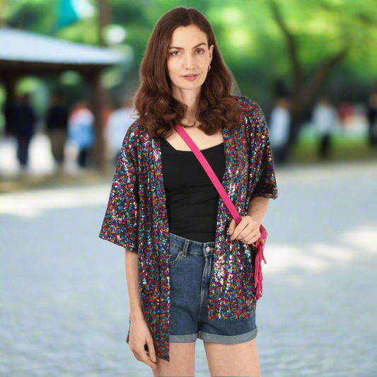 Rainbow Sequin Short Kimono
