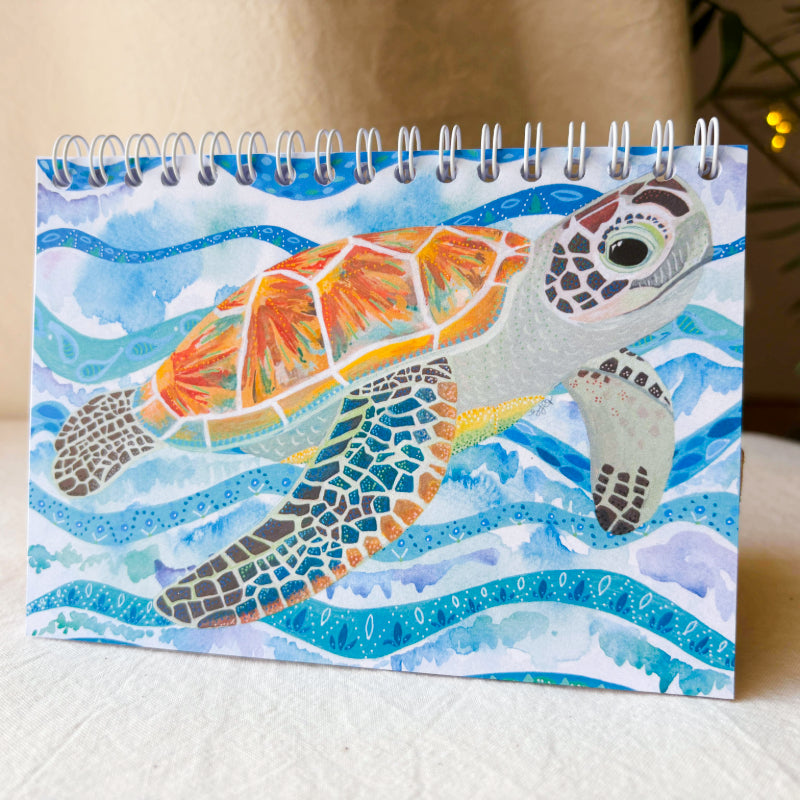 Original Art Green Sea Turtle A6 Notebook
