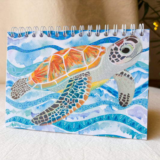 Original Art Green Sea Turtle A6 Notebook