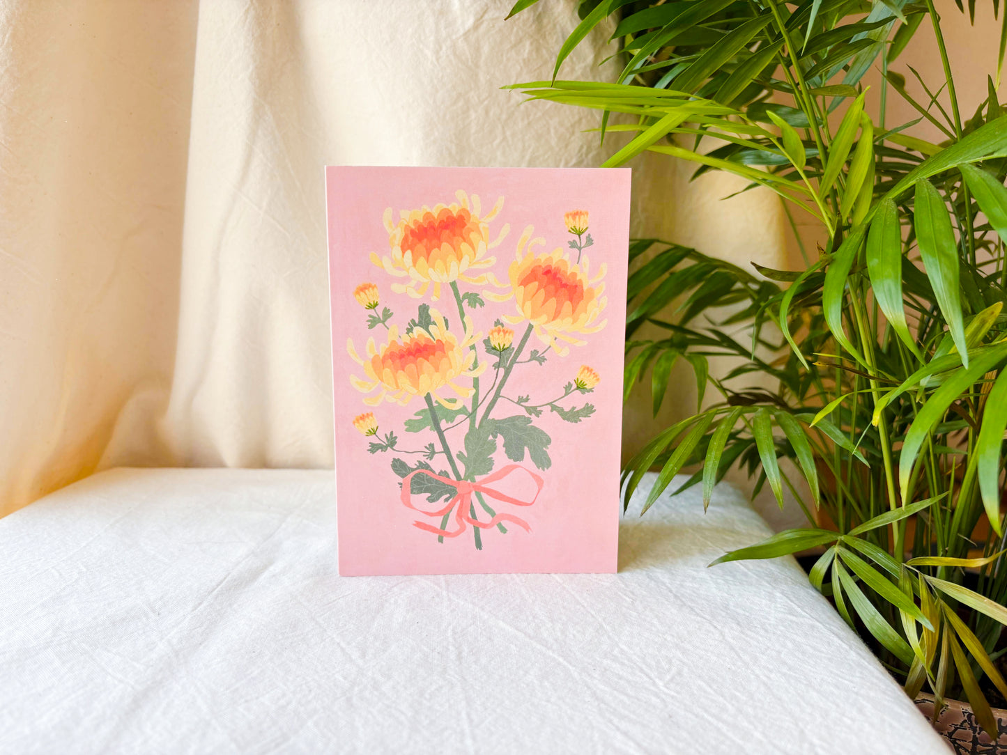 Peach Chrysanthemums Card