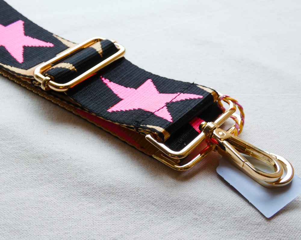 Black With Pink Stars Swappable Bag Strap