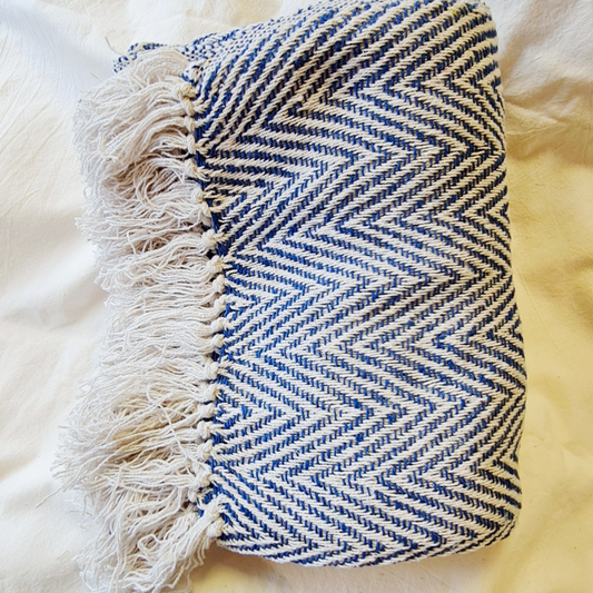 Blue Chevron Cotton Throw