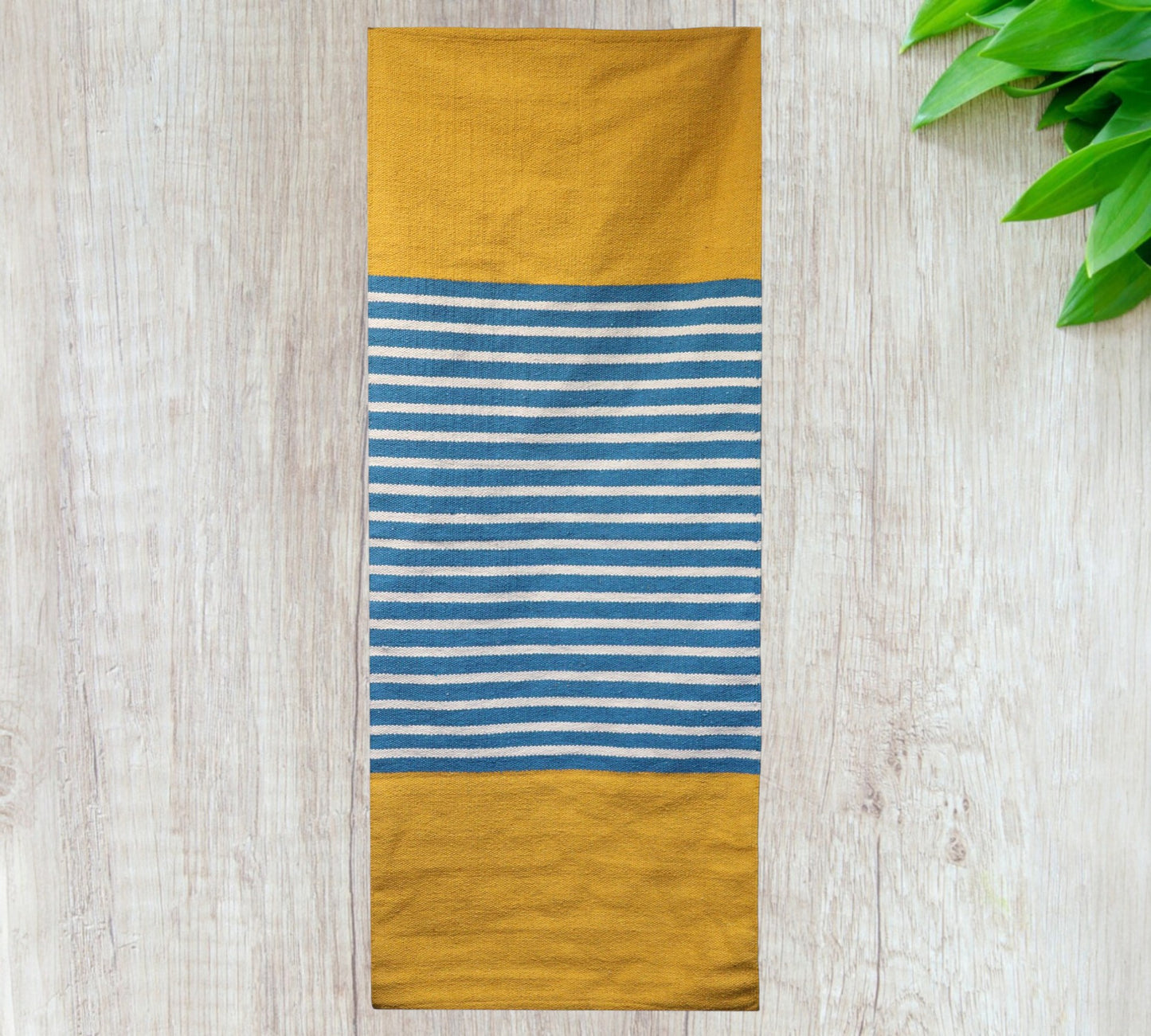 Yellow & Blue Indian Cotton Rug
