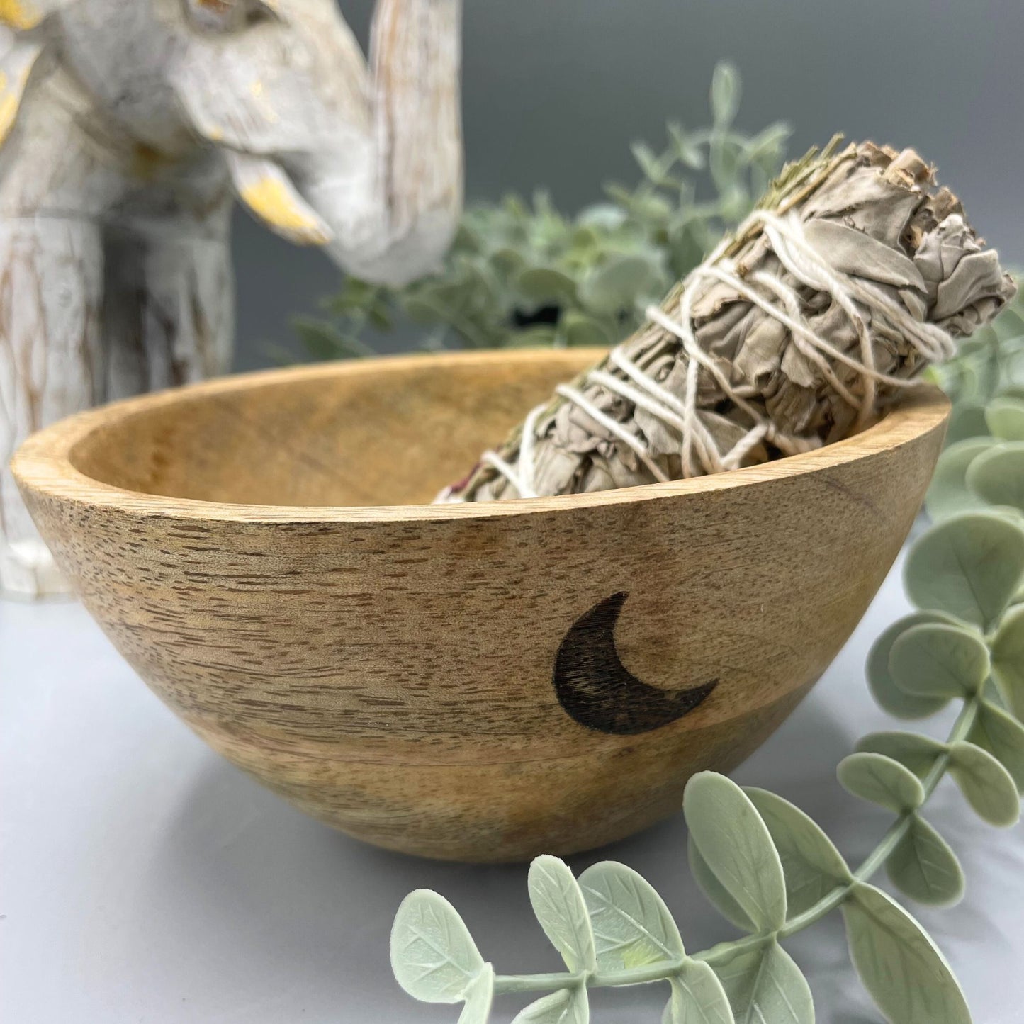 Large Three Moons Wooden Smudge Bowl