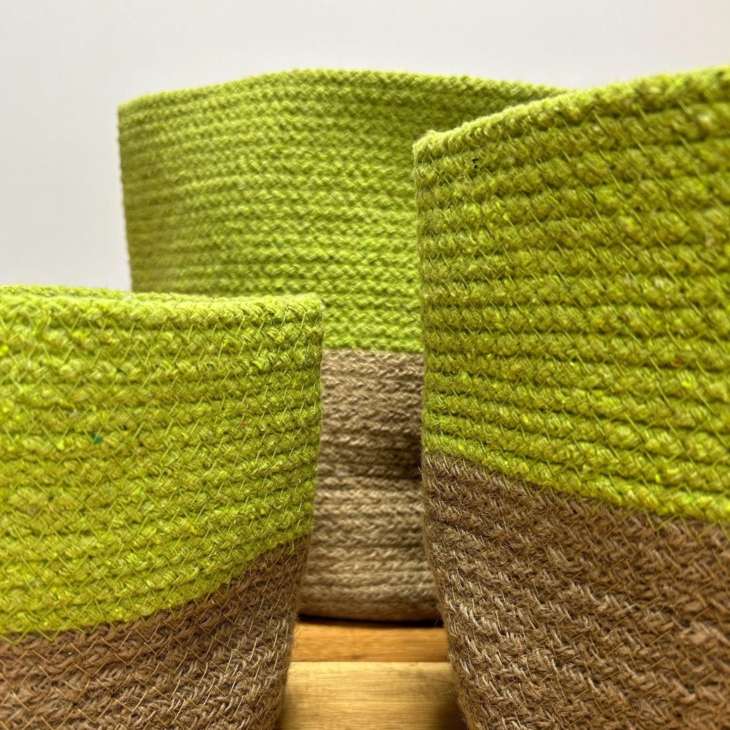 Set of 3 Cotton & Rope Baskets - Moss Green