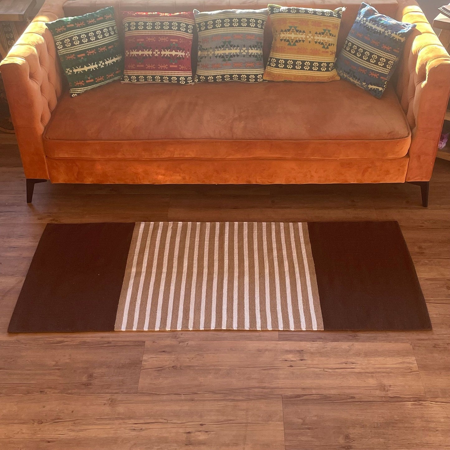 Brown & Beige Indian Cotton Rug