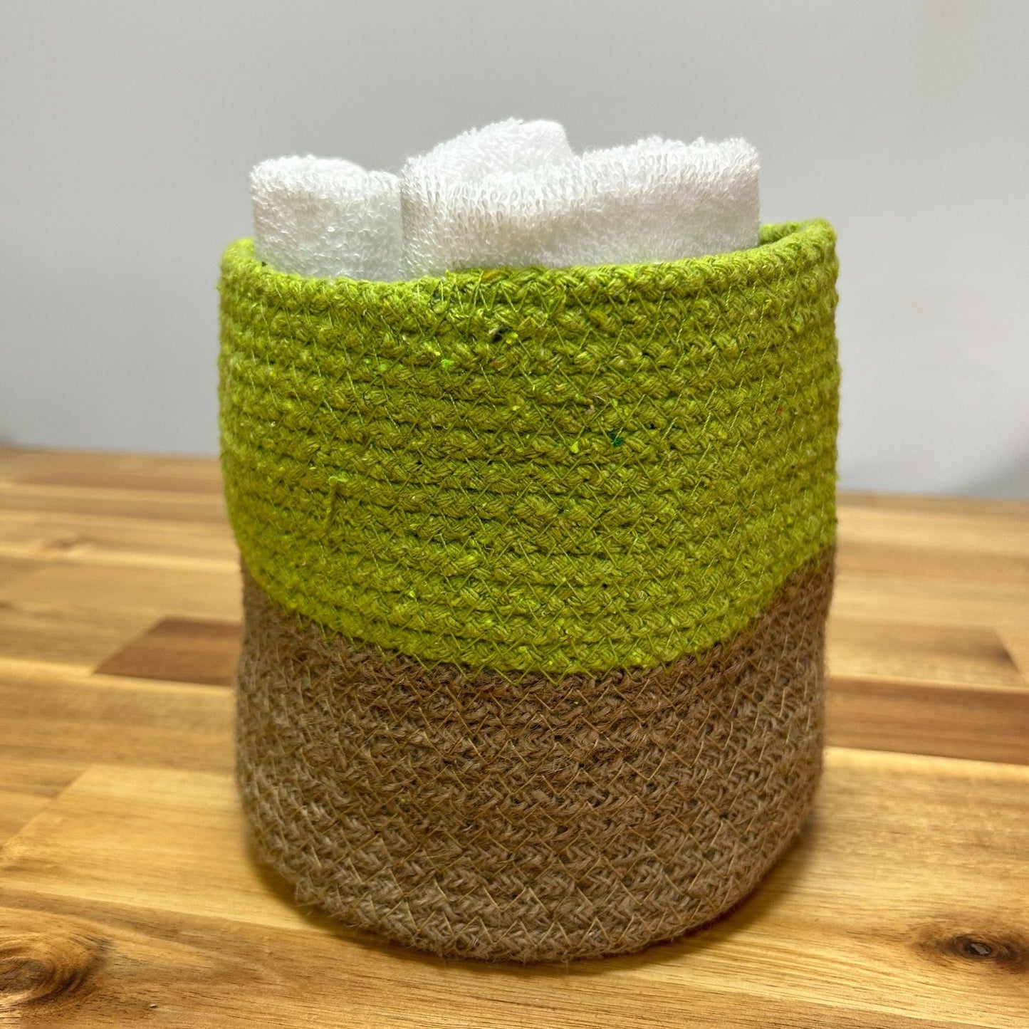 Set of 3 Cotton & Rope Baskets - Moss Green