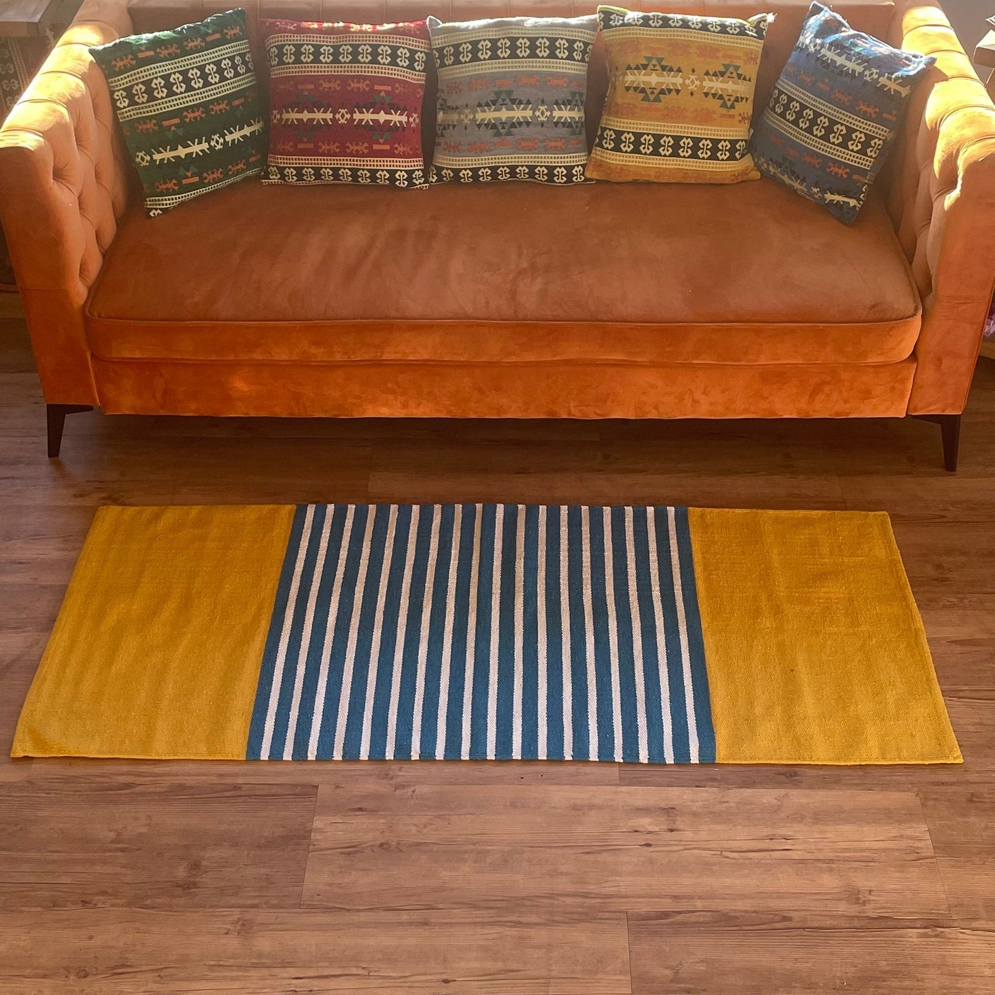 Yellow & Blue Indian Cotton Rug