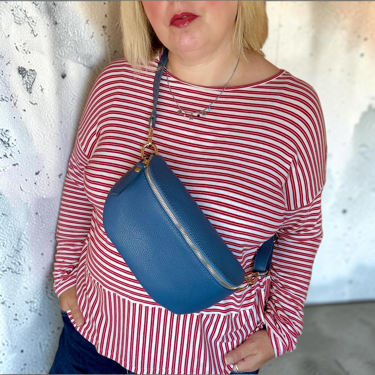 Denim Blue Medium Leather Bum Bag