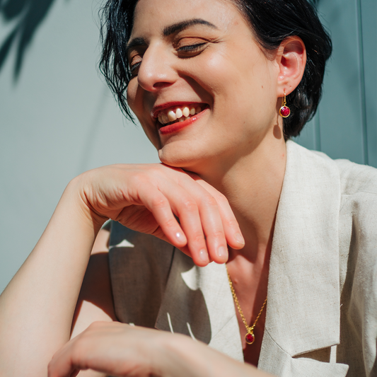 Charis Round Gemstone Earrings: Ruby Quartz