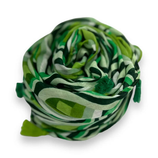 Green Retro Swirl Scarf With Tassels