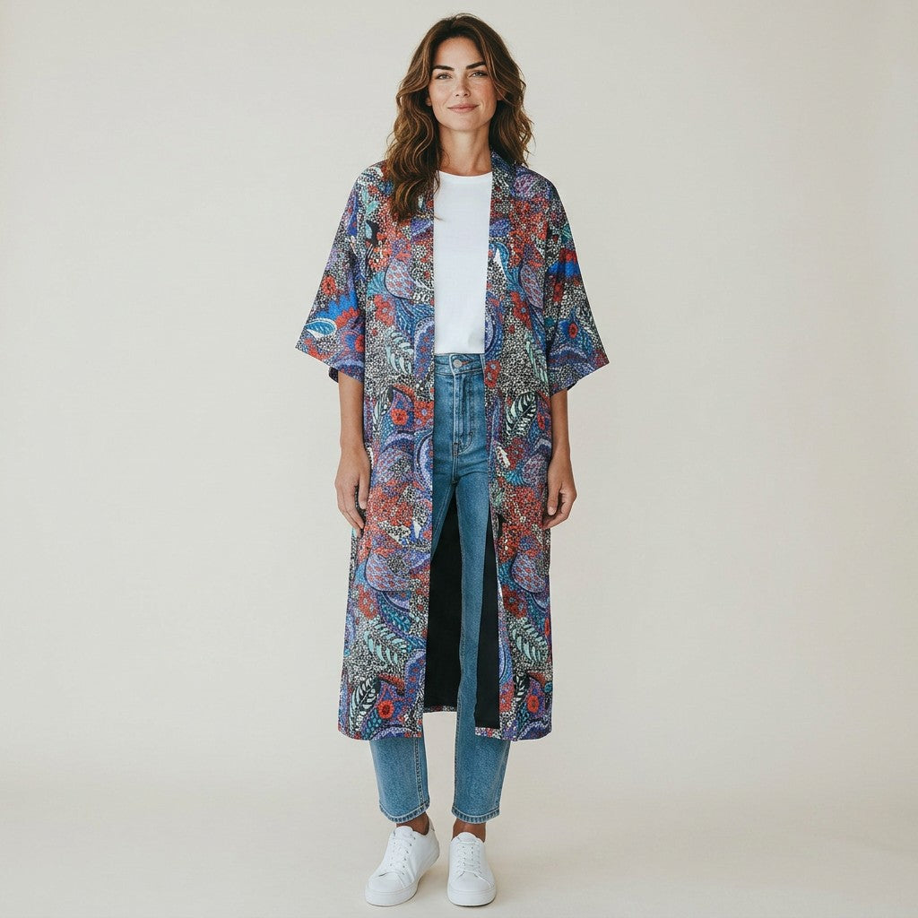 Blue Paisley Midi Kimono