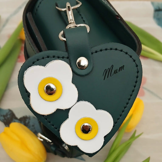 Love Heart Mum & Flower Bag Charm - Pine