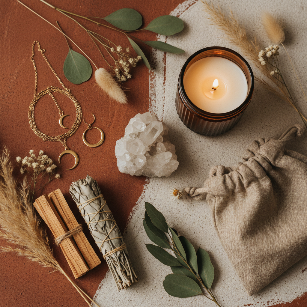 Handmade pink soaps with dried rose petals and a lit tealight candle on a rustic wooden surface, evoking natural self‑care and gentle relaxation.
