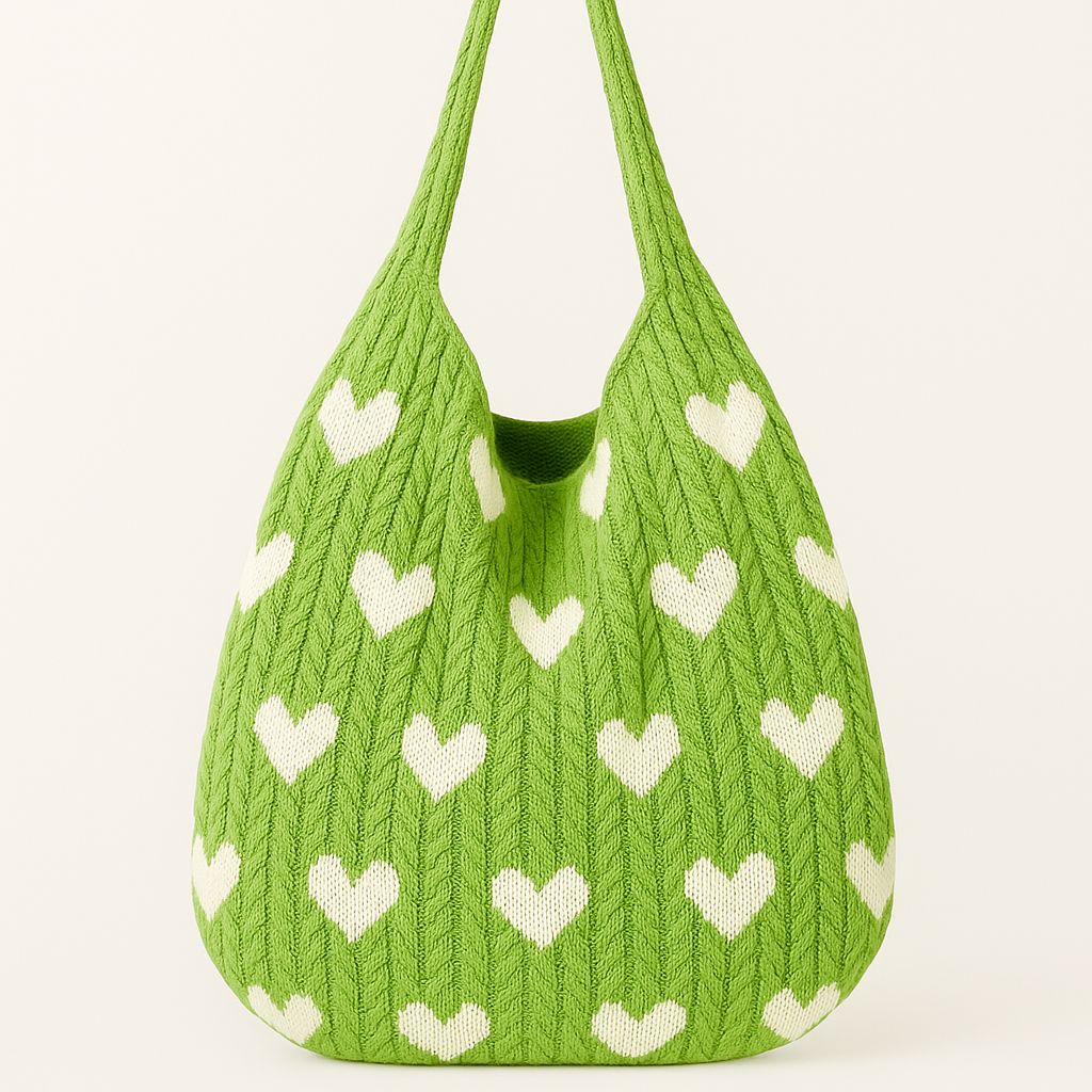 Green Heart Knit Bag