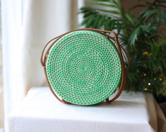 Green Rattan Bali Bag