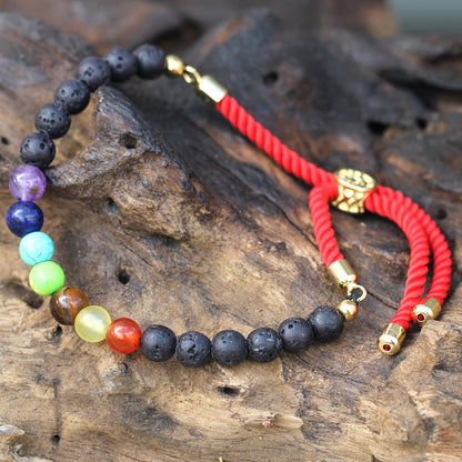 Lava Stone Chakra Gemstone 18K Gold Plated Bracelet