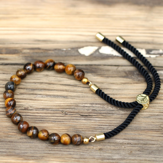 Tiger's Eye Gemstone 18K Gold Plated Bracelet