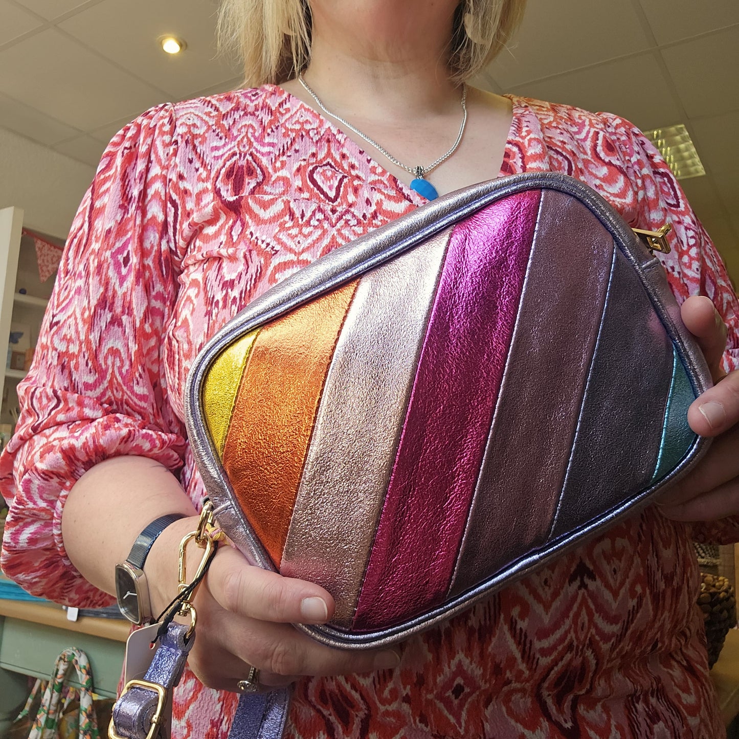 Kate Rainbow Metallic Leather Crossbody Bag
