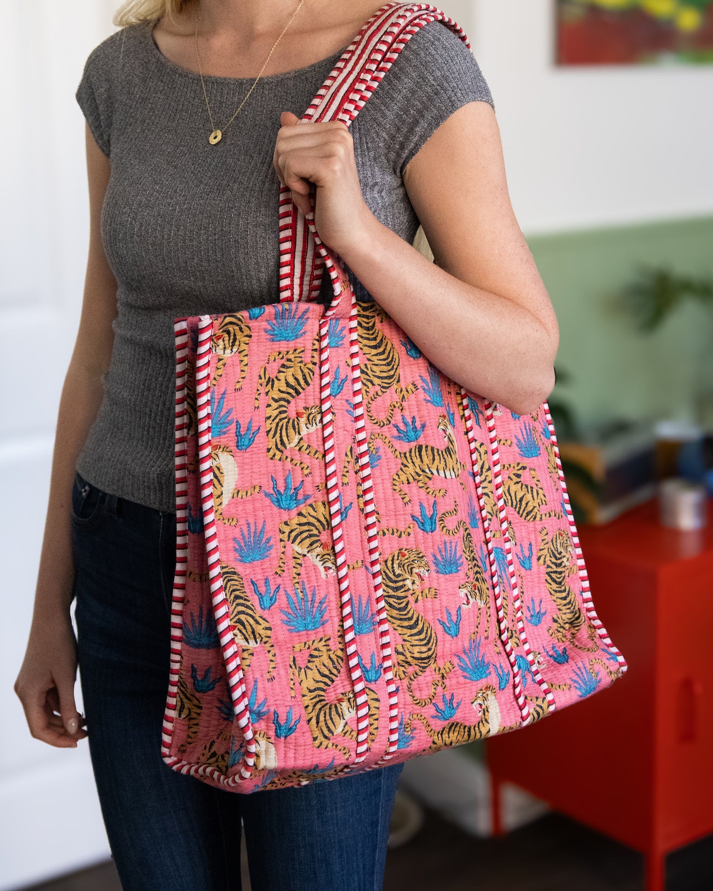 Pink Tiger Indian Kantha Tote – Handmade, Sustainable And Unique