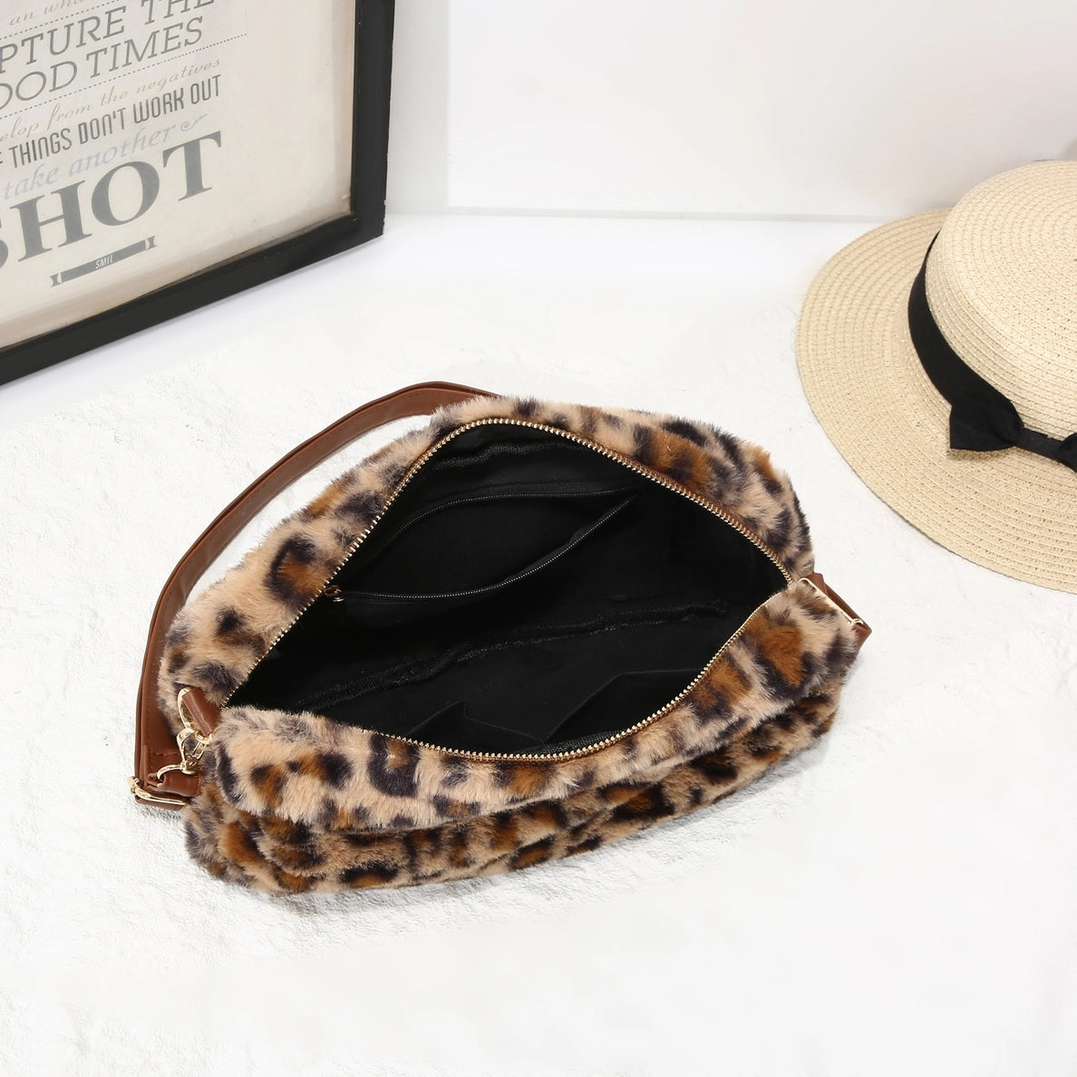 Leopard Faux Fur Crossbody Bag