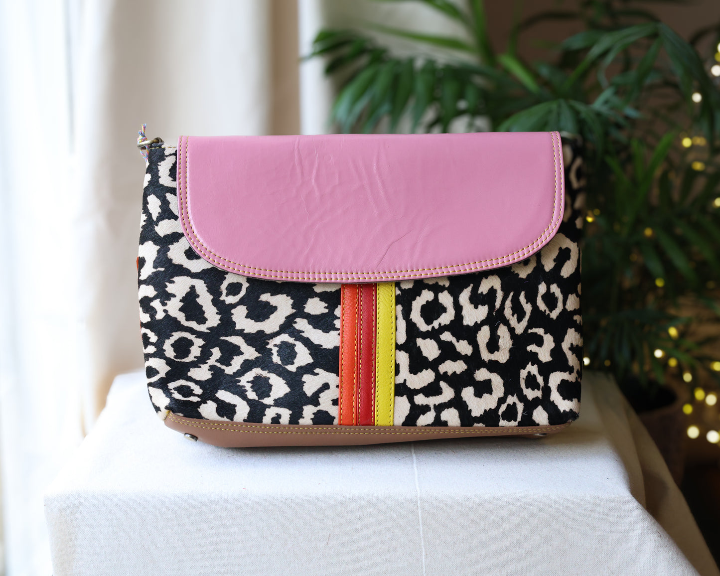 Clara Pink Leopard Leather Crossbody Bag