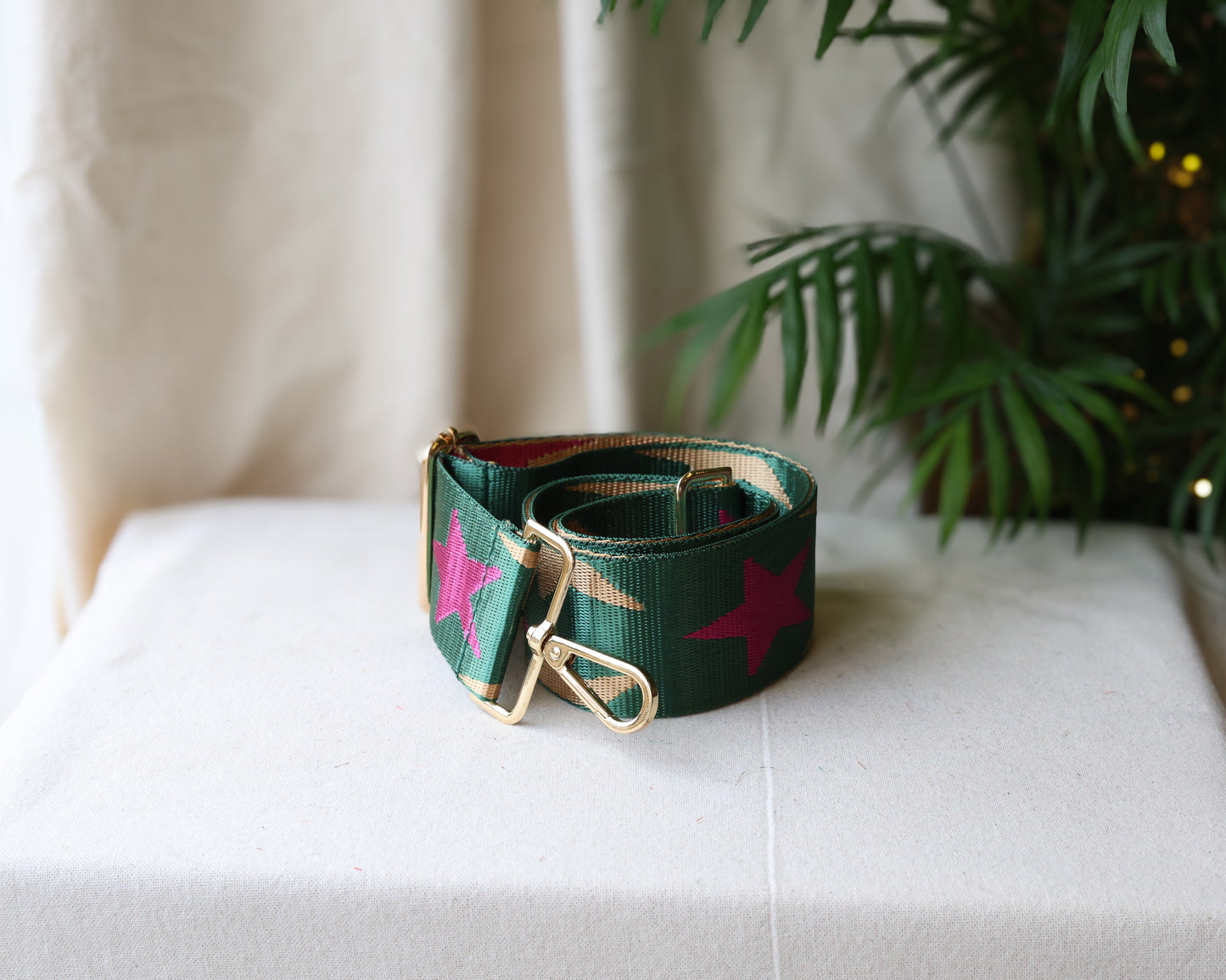 Green with Pink Stars Swappable Bag Strap