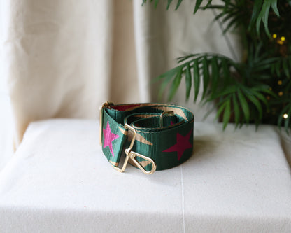Green with Pink Stars Swappable Bag Strap