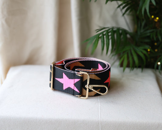 Black With Pink Stars Swappable Bag Strap