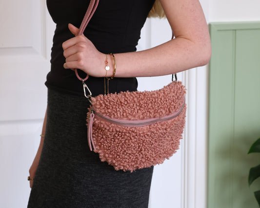 Large Rose Fleece Sling Bag