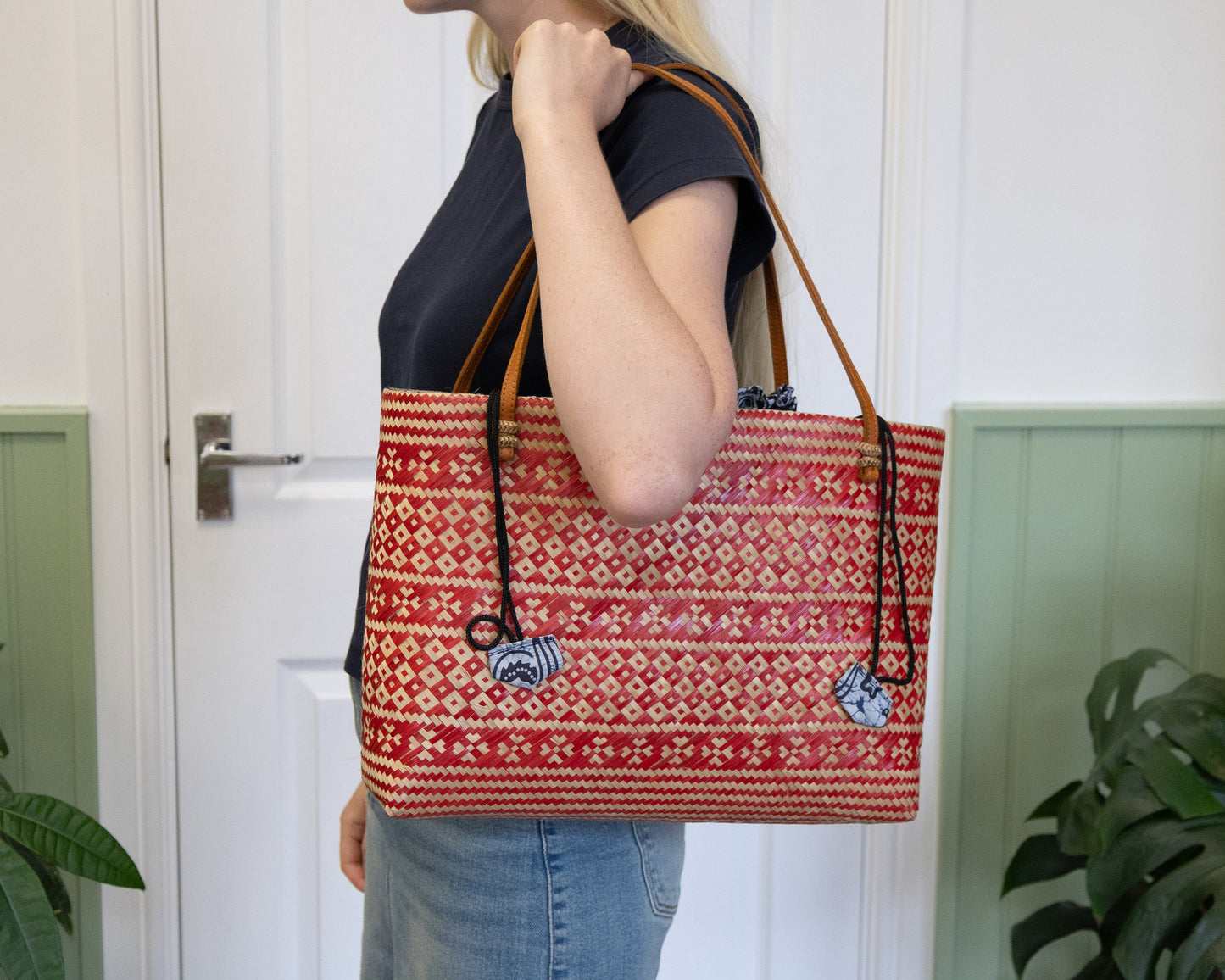 Red Bamboo Lined Tote