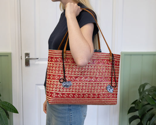 Red Bamboo Lined Tote