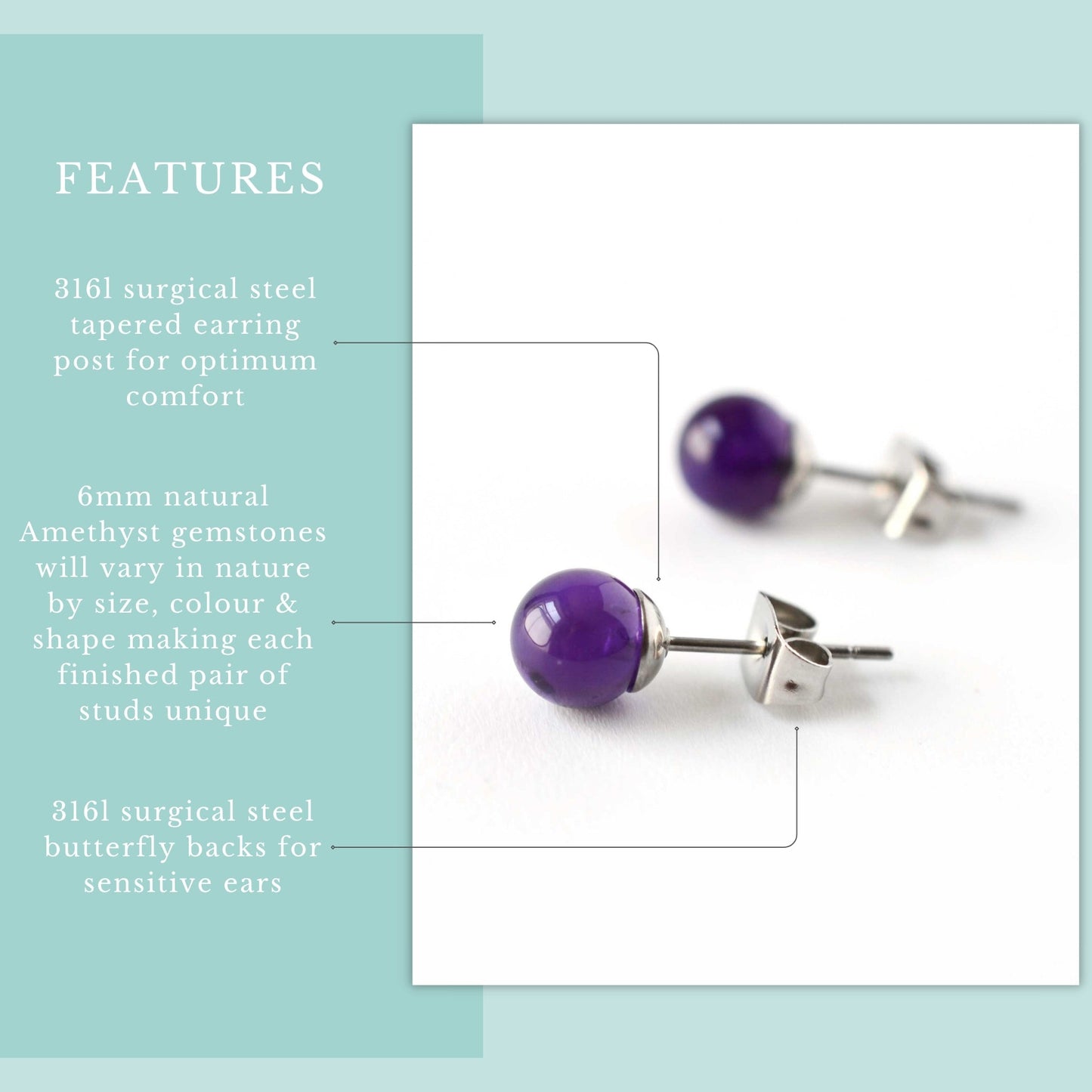 6mm Amethyst Ball Studs