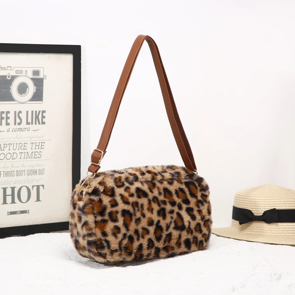 Leopard Faux Fur Crossbody Bag