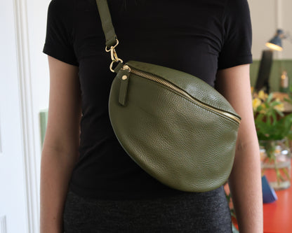 Olive Large Leather Bum Bag