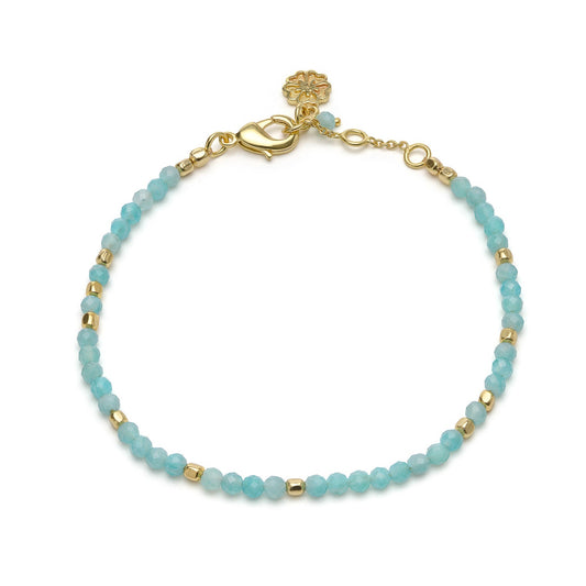 Milos Gemstone and Gold Bead Bracelet: Amazonite