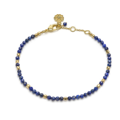 Milos Gemstone and Gold Bead Bracelet: Lapis