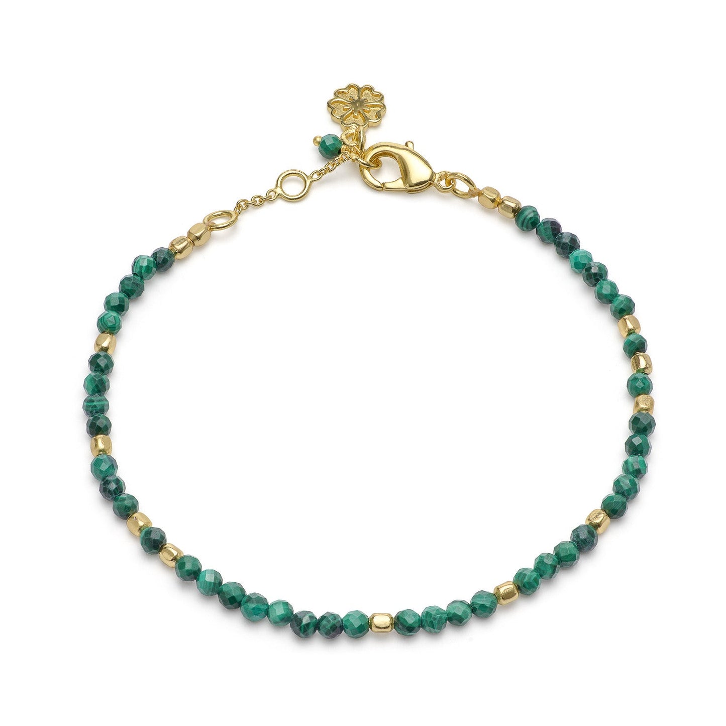 Milos Gemstone and Gold Bead Bracelet: Malachite