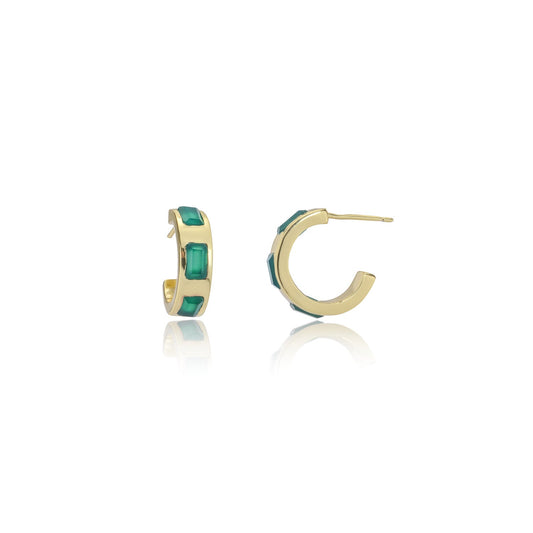 Cora Chunky Huggie Hoops: Green Onyx