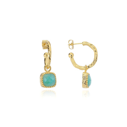 Tetra Square Gemstone Charm Hoops: Amazonite