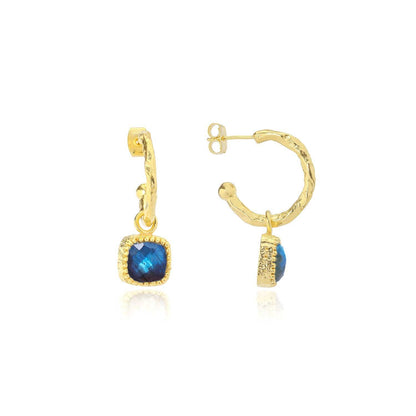 Tetra Square Gemstone Charm Hoops: Labradorite