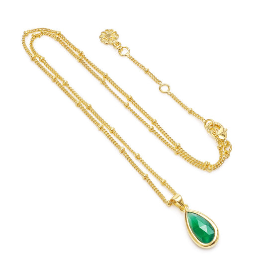 Simi Teardrop Gemstone Pendant: Green Onyx