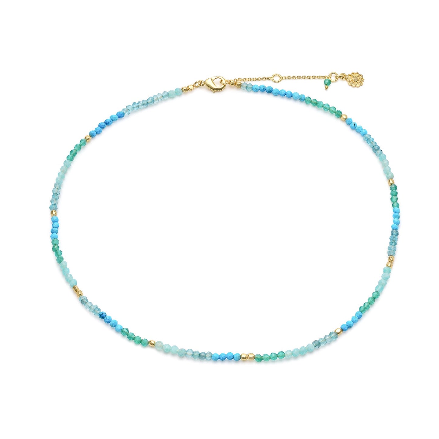 Milos Mixed Gemstone Beaded Necklace:  Amazonite, Copper Turquoise & Green Jade