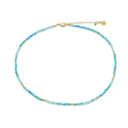 Milos Mixed Gemstone Beaded Necklace:  Amazonite, Copper Turquoise & Green Jade