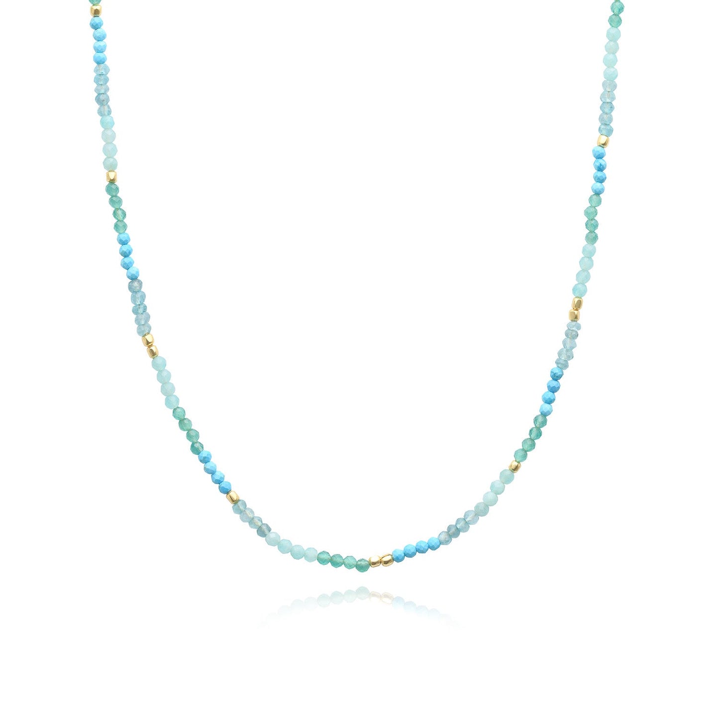 Milos Mixed Gemstone Beaded Necklace:  Amazonite, Copper Turquoise & Green Jade