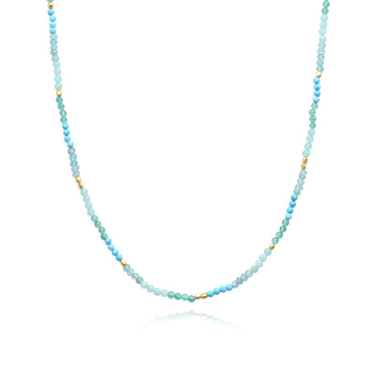 Milos Mixed Gemstone Beaded Necklace:  Amazonite, Copper Turquoise & Green Jade