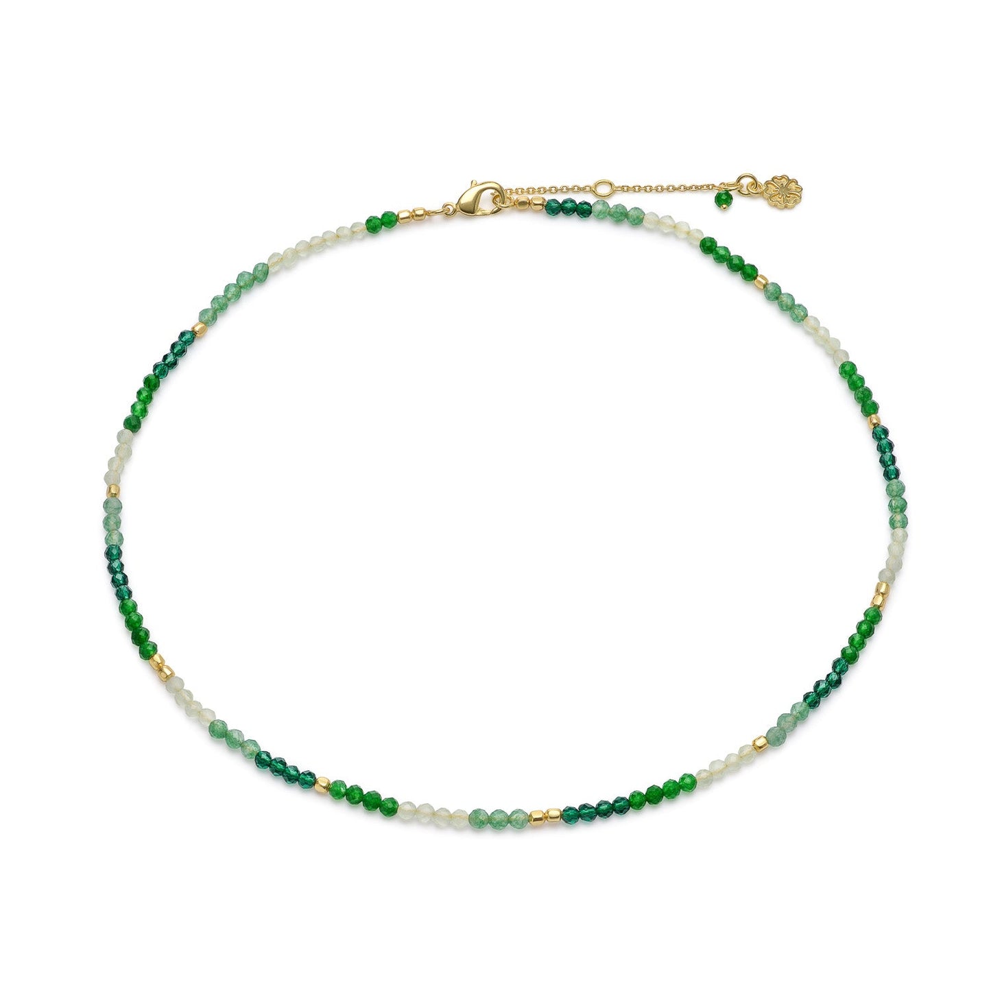 Milos Mixed Gemstone Beaded Necklace: Prehnite, Moss Agate & Green Aventurine