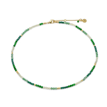 Milos Mixed Gemstone Beaded Necklace: Prehnite, Moss Agate & Green Aventurine